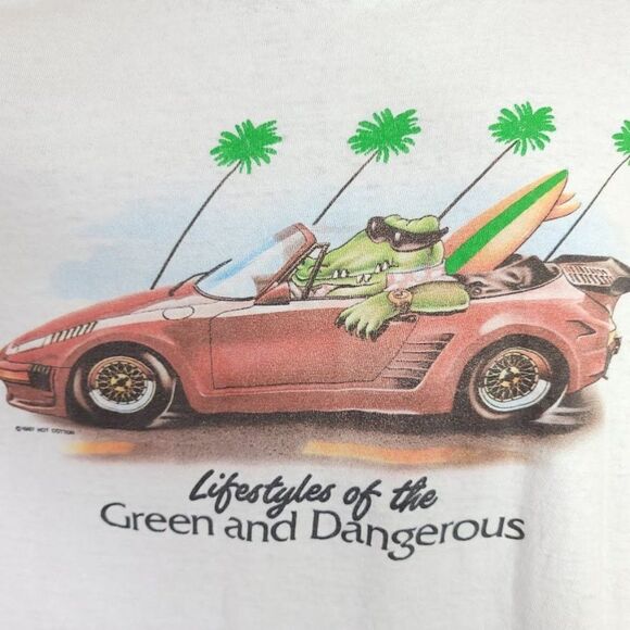 Alligator Surfer T Shirt Vintage 80s Palm Trees Sports Car Made In USA Mens L - Picture 2 of 7